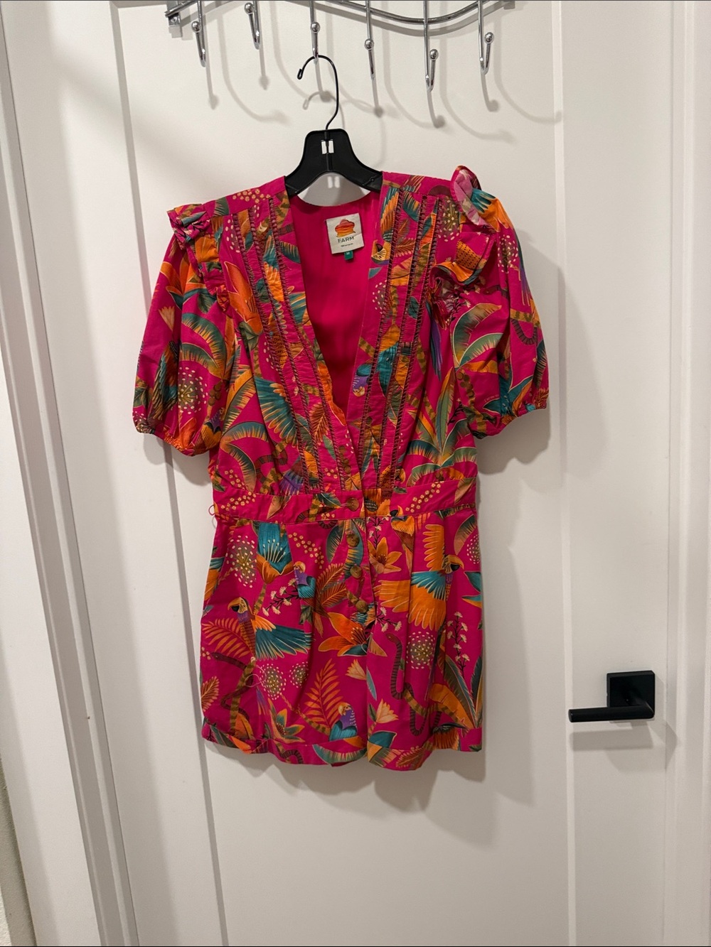FARM Rio Hot Pink Tropical Print V-Neck Romper
